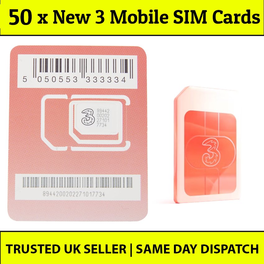 50 three uk sim cards