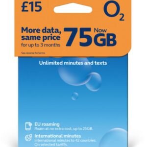 £15 O2 Pay As You Go SIM with 75 GB Data + Unlimited UK Minutes & Texts (O2 £15 Bundle)