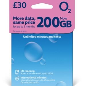 £30 O2 Pay As You Go SIM 200 GB Data + Unlimited UK Minutes & Texts (O2 £30 Bundle)