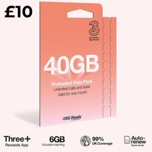 £10 Three Pay As You Go SIM | 40GB Data + Unlimited UK Minutes & Texts | My UK Pal