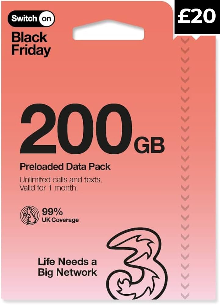 £20 Three Pay As You Go SIM | 200GB Data + Unlimited UK Minutes & Texts | My UK Pal