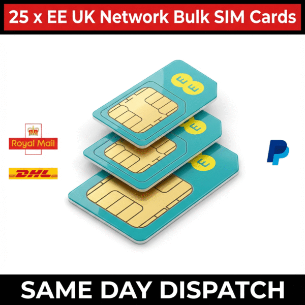 Ee Rugged Micro Sim 25 X EE SIM Cards – UK Network Bulk Pack | Multi-Size PAYG SIMs