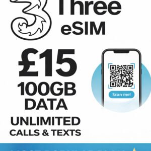Three UK eSIM £15 – 100GB Data | Unlimited Calls & Texts | Most Popular Plan