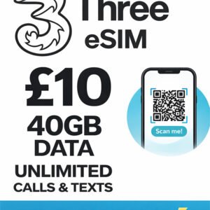 Three UK eSIM £10 – 40GB Data | Instant Activation | Unlimited Calls & Texts