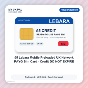 £5 Lebara Mobile Preloaded UK Network Pay As You Go Sim Card - Credit DO NOT EXPIRE