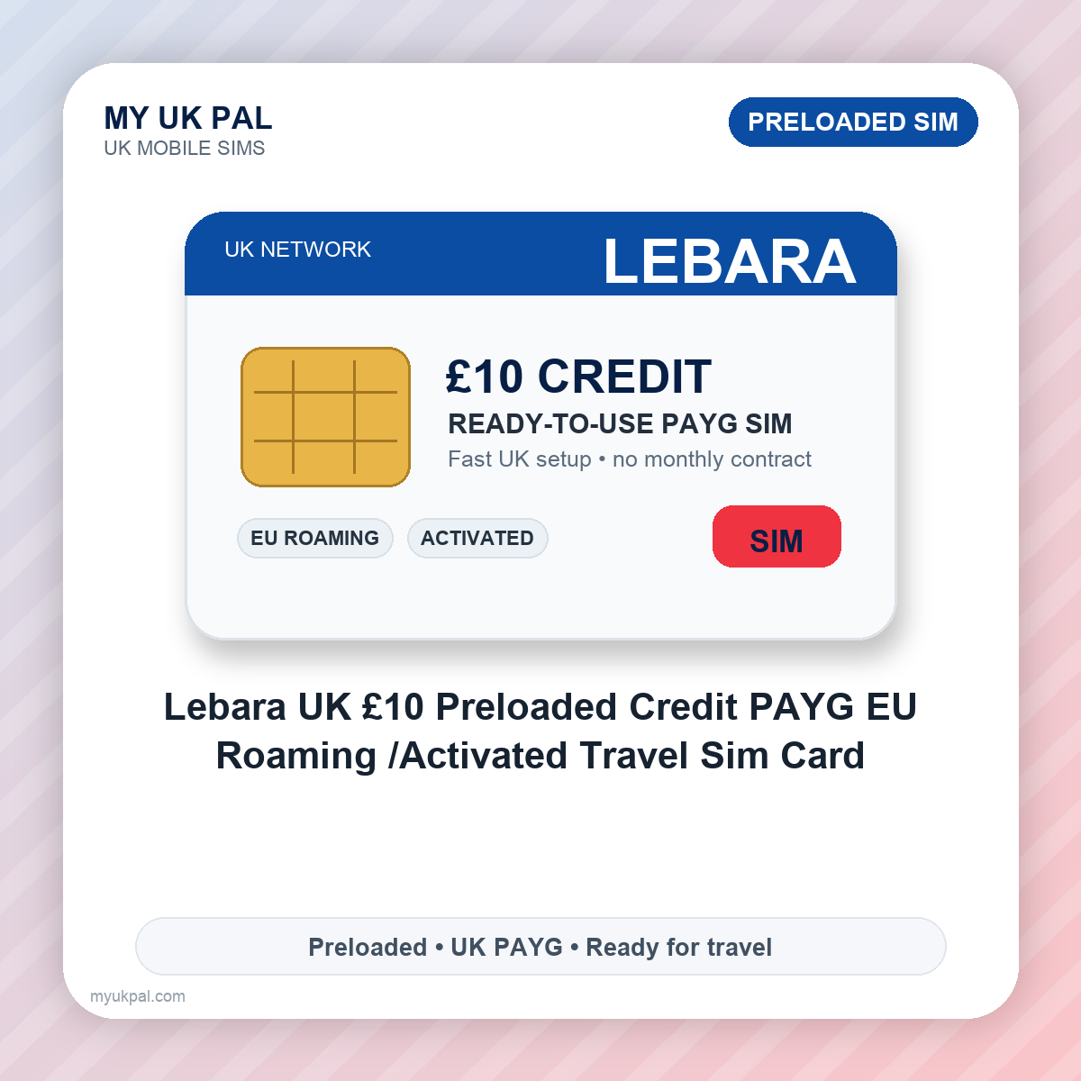 Lebara £10 Preloaded PAYG Travel SIM - EU Roaming Credit