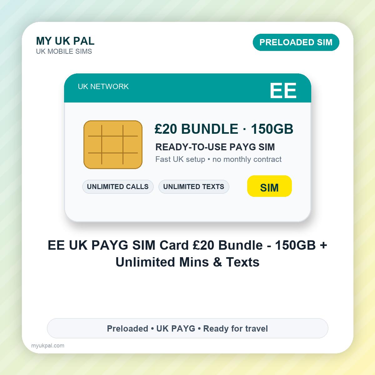 EE £20 PAYG SIM Bundle - 150GB Data, Unlimited UK Minutes & Texts