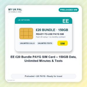 EE £20 Bundle Pay As You Go SIM Card – 150GB Data, Unlimited Minutes & Texts