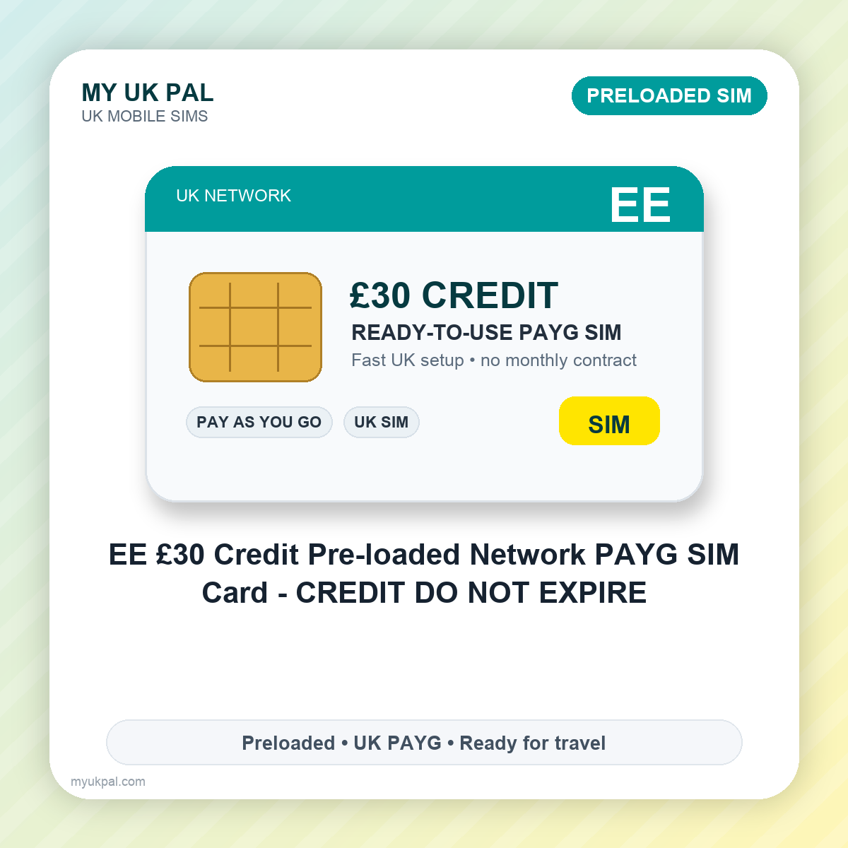 £30 EE Preloaded UK Network Pay As You Go Sim Card - Credit DO NOT EXPIRE