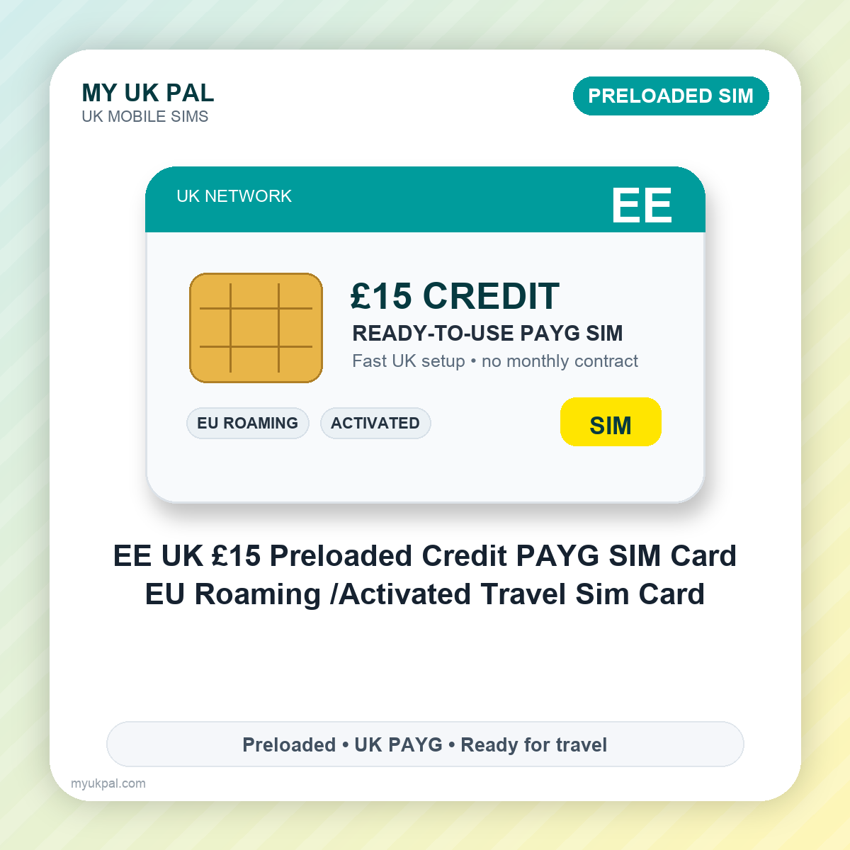 EE £15 Preloaded PAYG Travel SIM - EU Roaming Credit