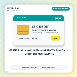 £5 EE Preloaded UK Network Pay As You Go Sim Card - Credit DO NOT EXPIRE