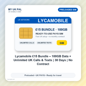 Lycamobile £15 PAYG SIM Bundle - 100GB Data, Unlimited UK Calls & Texts