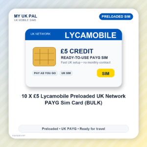 10 x Lycamobile £5 Preloaded PAYG SIM Cards - Bulk Pack