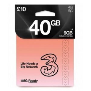 Three Preloaded Data SIM - 40GB Data PAYG